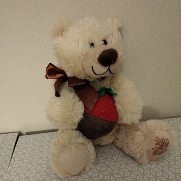 Teddy BEAR Berry Loved 11" Beige Realistic Plush Stuffed Animal Toy Strawberry - Picture 6 of 15